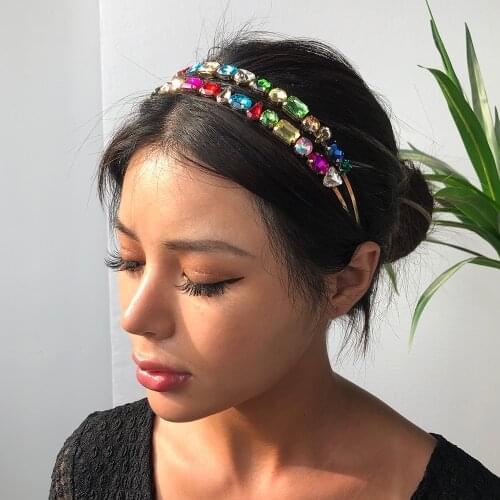 Gem Double Headbands For Women Girls Colorful Rhinestone Hairband Korean Circle Simple Crown Hair Hoop Party Hair Accessories