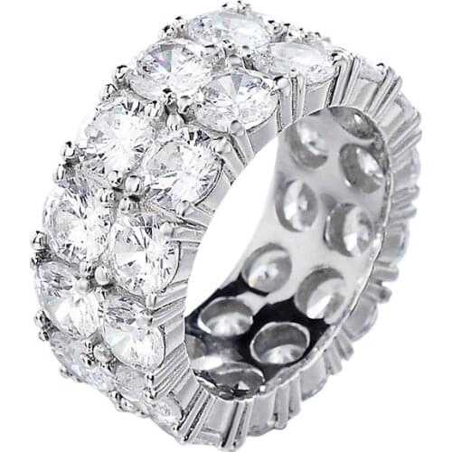P&Y S925 Iced Out Two Row CZ Stone ring Gold Plated Bling Rings Hip Hop Mens Finger Ring Wholesales Jewelry