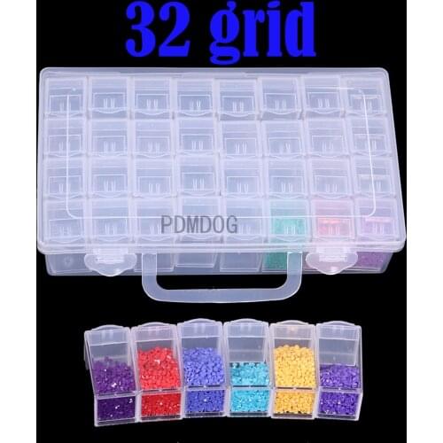 PDMDOG 32 Grids Diamond Painting Drill Storage Containers, Diamond Organizer Case Embroidery Beads Storage Box with Label