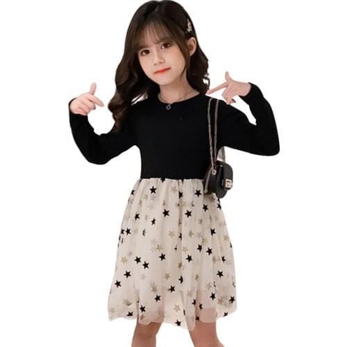 Girls Dress 2021 Spring Princess Dress For Girl Star Pattern Kids Girls Mes Dress Teenage Girls Clothes
