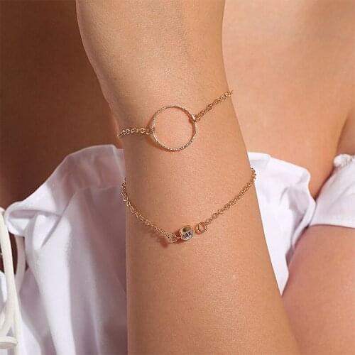 Simple Multi Layer Geometric Circular CZ Bracelets Charming Gold Silver Color Chain Bracelet For Women Fashion Party Jewelry
