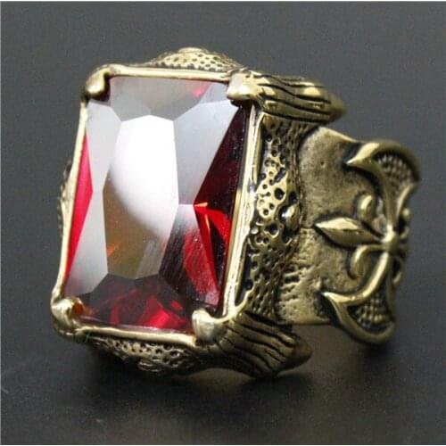 Size 7~13 Cool Polishing Shinning Golden Red Crystal Stone Anchor Ring 316L Stainless Steel Top Quality Biker Ring