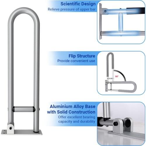 Bathroom Grab Bar Handle Flip-up Screw-in Toilet Safety Rail Hand Grip Home Health Care Equipment for Elderly Disabled