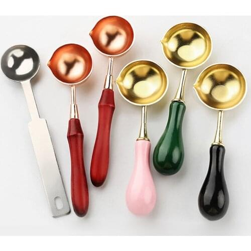 Anti-Hot Sealing Wax Vintage Wax Melting Sealing Spoon Wood Handle Retro Granule Spoons Invitation Cards Decorative Stamps Craft