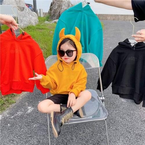 2021 Autumn New Korean Boys and Girls Cartoon Calf Three-Dimensional Ears Drawstring Hooded Sweate