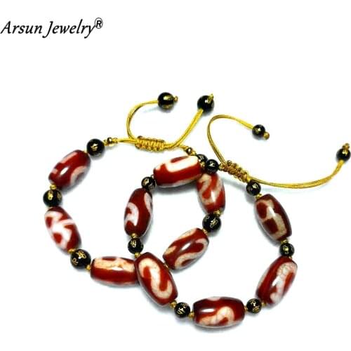 Tibet Fire Offering Red Agate Beads Fortuna Money Hook Lotus Multi Totem Dzi Weaving Adjustable Bracelet Free Shipping
