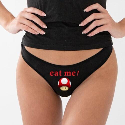Cute Mushroom EAT ME Funny Sexy Panties Womens Underwear Cute Underpant Brief Lovely Female T-back G-string Thongs For Female