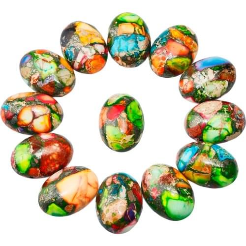 TUMBEELLUWA 1Lot (5Pc) Colorful Sea Sediment Jasper Oval Stone Cabochons Flatback Semi-precious CAB for Jewelry Making,18x25mm