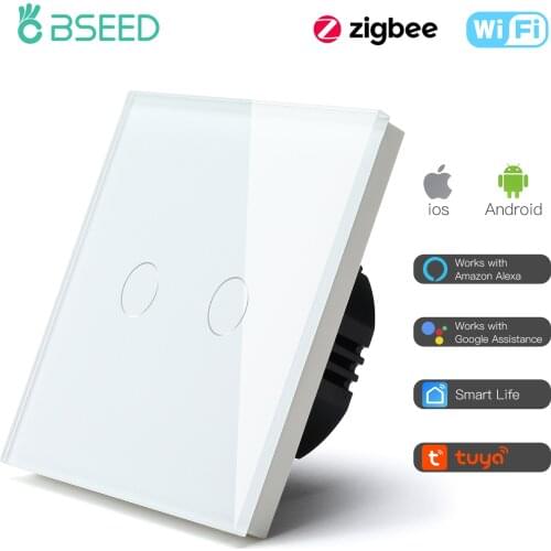 BSEED Zigbee Wifi 2 Gang Smart Switch LED Buttons Glass Panel Smart Switch Work With Google Home EU Touch Switch Smart Life
