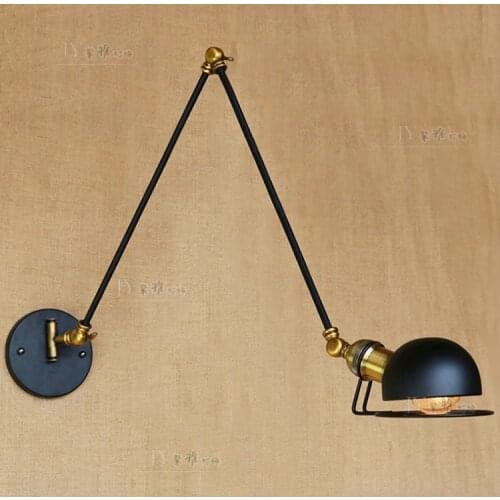 Vintage Loft Industrial Adjustable Sconce Wall Lights for Bedroom Long Swing Arm Flexible Wall Lamp Black Lighting Fixtures E27