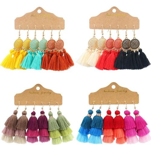 Vintage style carved colorful fringed umbrella temperament pop earrings for women jewelry gifts friends ear pendants