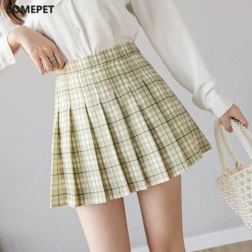XS-XXL Spring Summer Autumn Women Skirts Student Girl Striped Pleated Waist Female Sweet Mini Dance Plaid Black White Pink Skirt