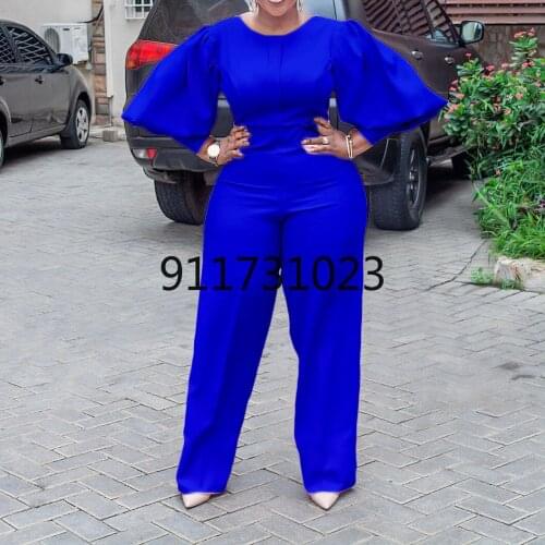 Polyester Jumpsuit for Women Spring and Autumn African Women Short Sleeve Long Jumpsuit African Clothes Women
