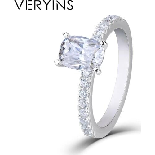 Veryins 10K White Gold 1ct 5X7mm Cushion Cut DEF Color Moissanite Engagement Ring for Women Wedding Gift