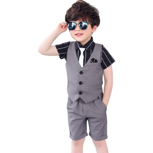 Flower Boys Formal Vest+Shorts 2PCS Clothing Set School Kids Wedding Tuxedo Dress Gift Children Chorus Performance Dress Costume