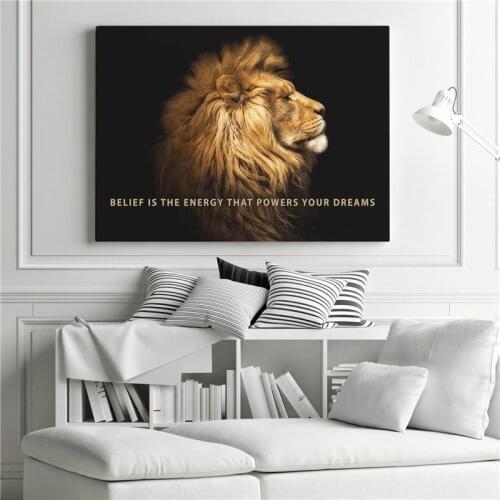 Animal Lion Power Your Dreams Motivational Canvas Painting Nordic Modern Poster and Print Wall Art Picture for Living Room Decor