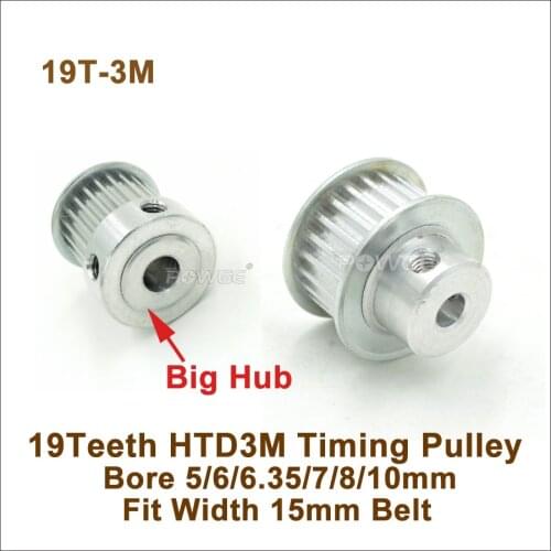 POWGE 19 Teeth 3M Timing Pulley Bore 5/6/6.35/7/8/10mm Fit W=15mm 3M Synchronous Belt 19T 19Teeth HTD 3M Pulley CNC Engraving