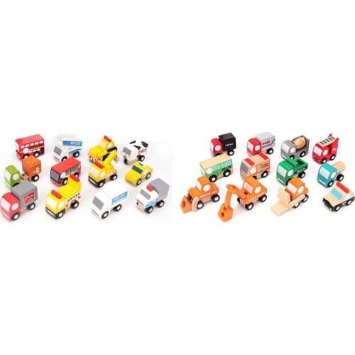 12PCS Kids Mini Wooden Cars Truck Model Toy Wooden Education Colorful Vehicle Toys Simulation Cars