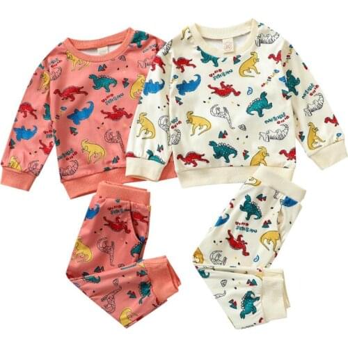 Toddler Baby Boy Dinosaur Pant Set Long Sleeve t-Shirt Tops Sweatsuit Pants 2Pcs Fall Winter Outfit Set