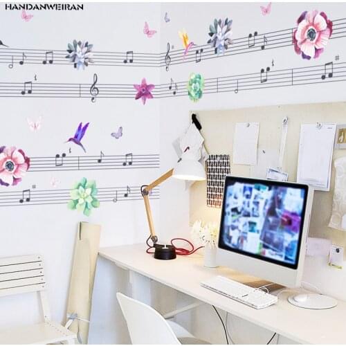 2pcs television background musical note birds wall stickers kindergarten layout of the environment can be removed stickers