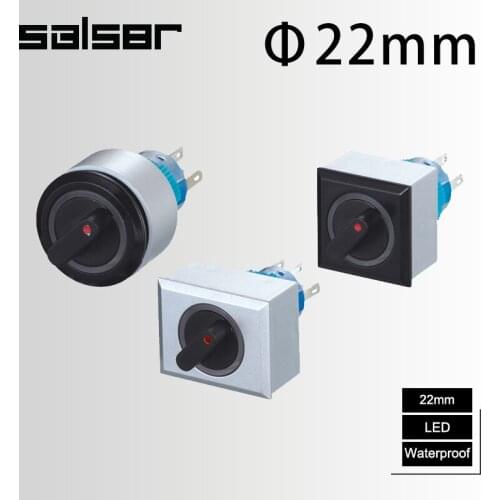 22mm Plastic Knob With Lamp LED 5A/220V Two/Three Positions Latching Fixed Round Square Selective IP65 Rotary Switch
