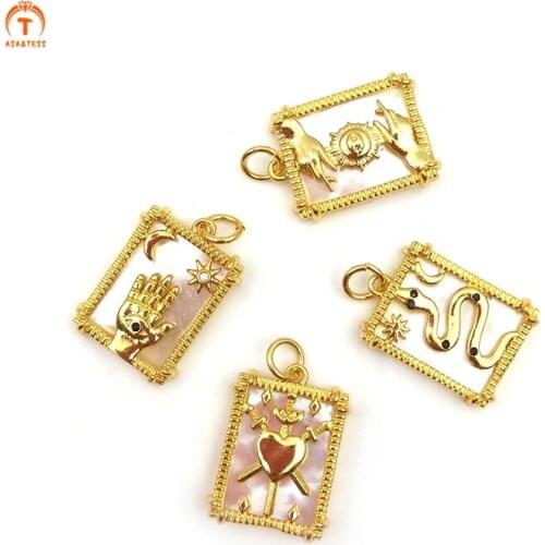 5pcs Fashion Brass Plate Plated Photo Frame Shell Exquisite Gold Pendant Finding For Women Shell Necklace Decorate Making DIY