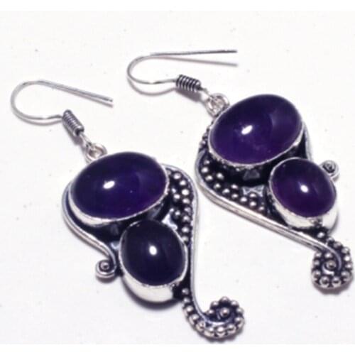 Amethysts Silver Overlay on Copper Earrings Hand made Women Jewelry Gift