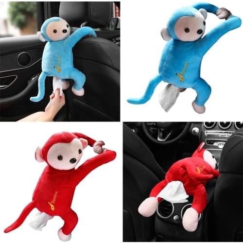Auto Car Seat Back Monkey Tissue Box Holder Paper Napkin Storage Bag
