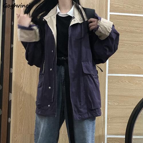 Basic Jackets Women Patchwork Turn-down Collar Zipper Korean Style Students Streetwear Hip Hop Loose All-match Casual Chic Coats