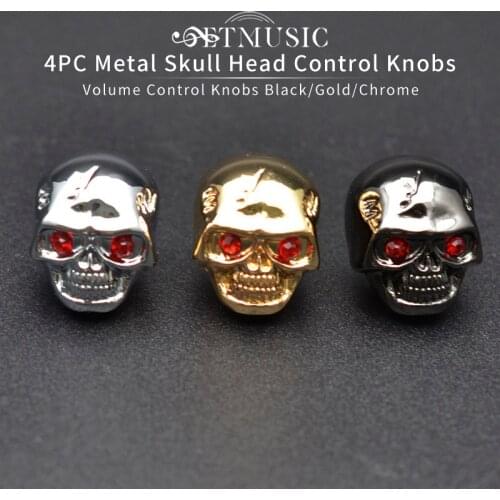 Shining Metal Skull Head Control Knobs for Electric Guitar Pots Tone Volume Control Knobs/Buttons Black/Chrome/Gold