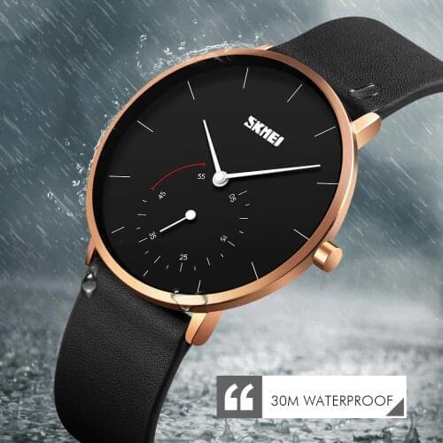 SKMEI Mens Fashion Quartz Watch Silm High Hardness Glass Quartz Wristwatch Men Waterproof Leather Band Male reloj hombre 9213