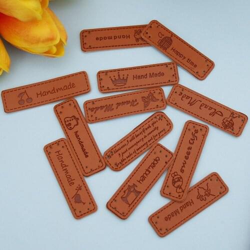 12 pcs Handmade Labels Letter PU Leather Labels DIY Denim Bags Shoes Sewing Accessories Handmade Labels for Clothes
