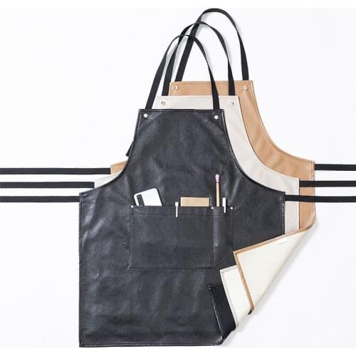 Apron Nordic men and women Korean fashion PU leather waterproof and oil-proof working home kitchen work clothes gown