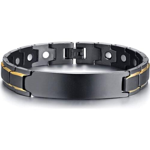 Custom Name Engraved Cool fashion jewelry black magnetic stainless steel bracelet for men