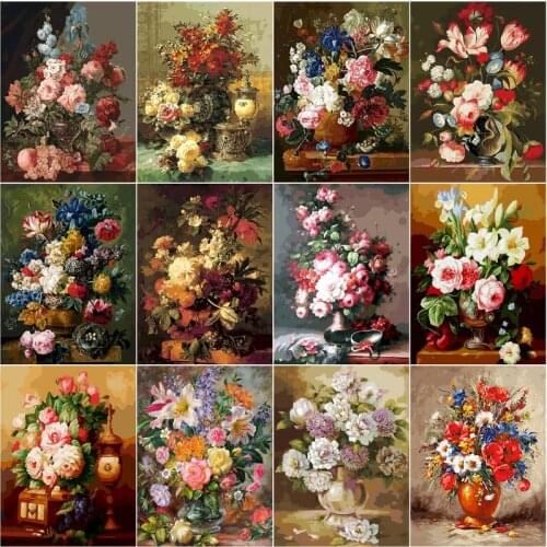 GATYZTORY 60×75cm DIY Painting By Numbers Vintage Flowers Paint By Numbers For Adults Picture Frames Wall Photo Frame Decorat