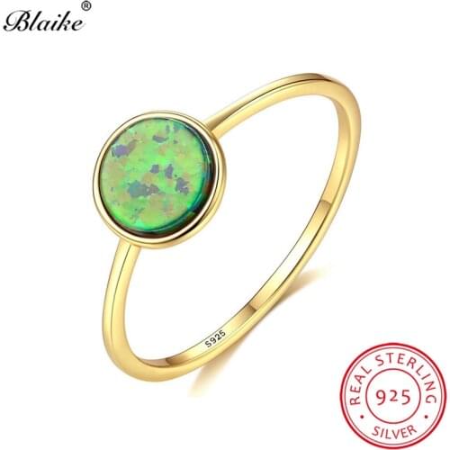 Blaike 925 Sterling Silver Ring White Blue Fire Opal Stone Minimalist Wedding Thin Rings For Women Stacking Rainbow Ring Jewelry