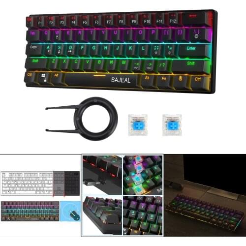 Compact RGB 61 key Mechanical Keyboard, 61 Keys 5.0 Gaming Keyboard Green Switches and 16.8 Million RGB Lighting for PC, Laptop