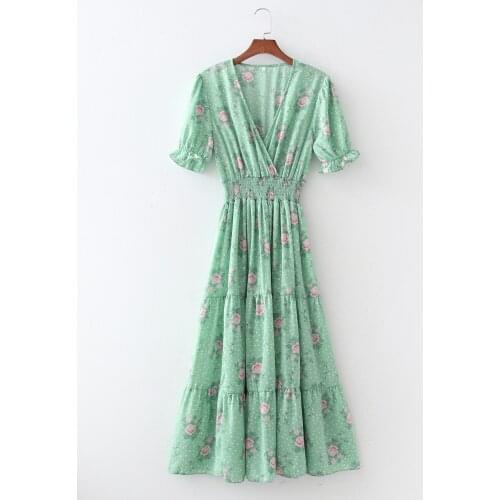 Summer Women Dress For 2021 Print Color Sexy V-Neck Chest Wrapping High Waist Elastic Spring Autumn Beach Female Vestido C2645