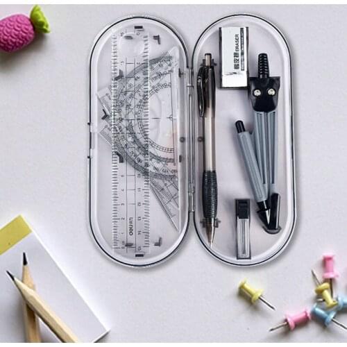 8 pcs/pack Ruler Drawing Suit 8 Pieces of Compasses Ruler Stationery Math Set School Student Office Supplies