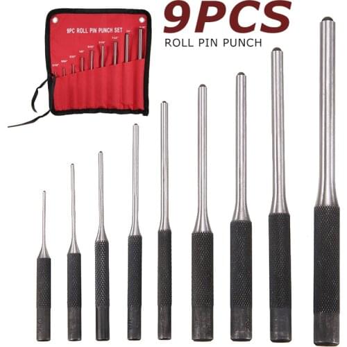 9Pcs Tactical Roll Pin Punch Set Hunting Remover Pin Punch Tools Kit Heavy Duty Steel Pistol Accessories Round Head Pins Punch