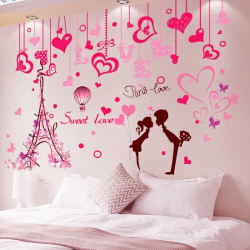 Tower Buildings Ornaments Wall Stickers DIY Cartoon Couples Mural Decals for Living Room Wedding Home Decoration Accessoires