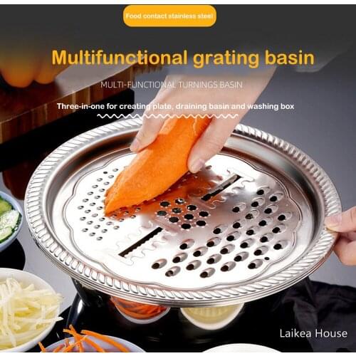 Stainless Steel Three-piece Vegetable Cutter Kitchen Tools Practical Slicer Drain Basket Catch Basin Multifunctional Cutting