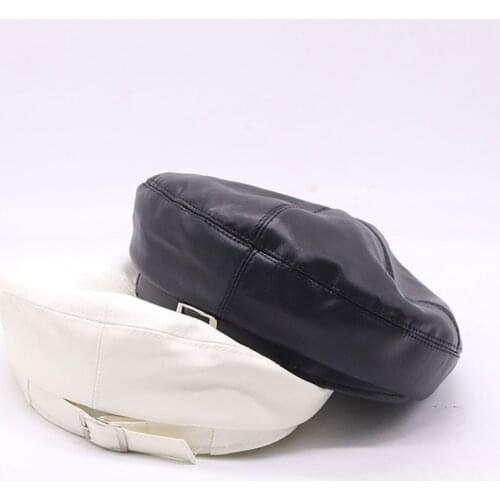New Fashion Leather Cap Solid Beret Hat Women Cap Female Ladies Beanie Beret Girls PU Hat