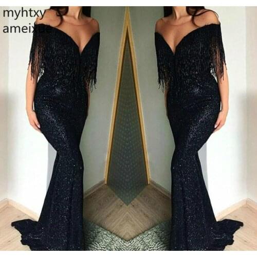 2020 New Black Sexy Off Shoulder Prom Dresses Mermaid Wear Party Gowns Plus Size Prom Custom Made Dress Elegant Event Dresses
