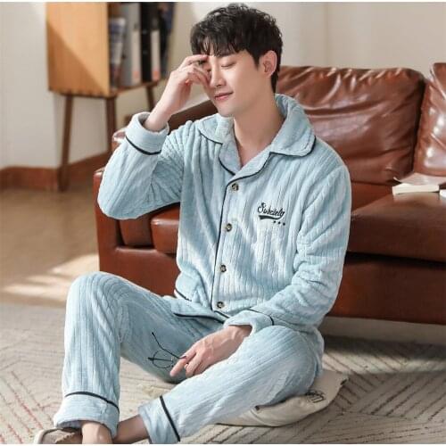 New 2020 Winter Men Pajamas long Sleeve Male Pajamas Set Men Thicken Flannel Warm Pajamas For Men Sleepwear Suit homewear Pijama