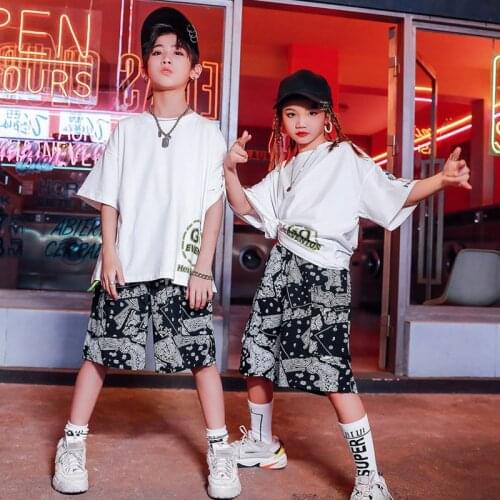 Hip Hop Clothes For Girls Tops Fahsion Print Pants Boys Street Dnce Wear Short Sleeve Hiphop Suit Teenage Dance Costume BL5860