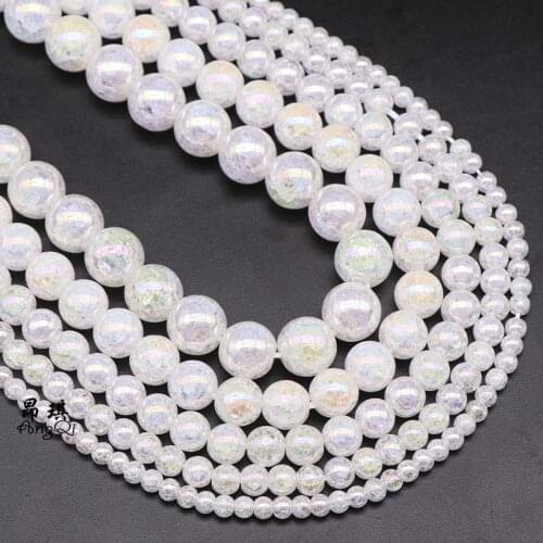Wholesale AAA Plated Colorful White Snow Cracked Glass Stone Beads For Jewelry Making DIY Charm Bracelet Necklace 15'' Strand