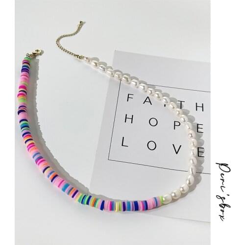 PerisBox Boho Baroque Pearl Soft Pottery Beaded Choker Rainbow Polymer Clay Bead Collar Necklaces For Women Summer Jewelry