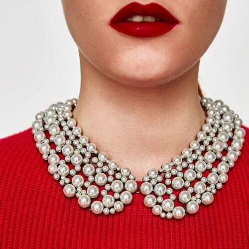 Ztech New Fashion Bib Collar Necklaces & pendant Luxury Choker Simulated pearl Necklace Statement Jewelry Wedding Bijoux 7 Color