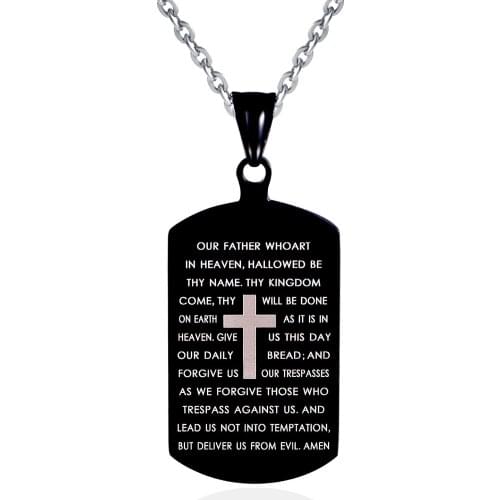 Stainless Steel Mens Necklace Pendant Tag Necklace Bible Cross Pendants Necklaces for Christian Jewelry